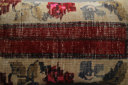 Handmade Red Turkish Rug Pillow Cover: Patchwork Wool Lumbar Pillow (12x20 in)