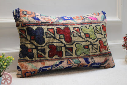 Vintage Turkish Rug Lumbar Pillow Cover: Handmade Kilim, 12x20 inch