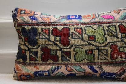 Vintage Turkish Rug Lumbar Pillow Cover: Handmade Kilim, 12x20 inch