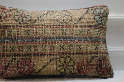 Vintage Turkish Rug Pillow Cover: Boho Woven Wool, 12x20 inch