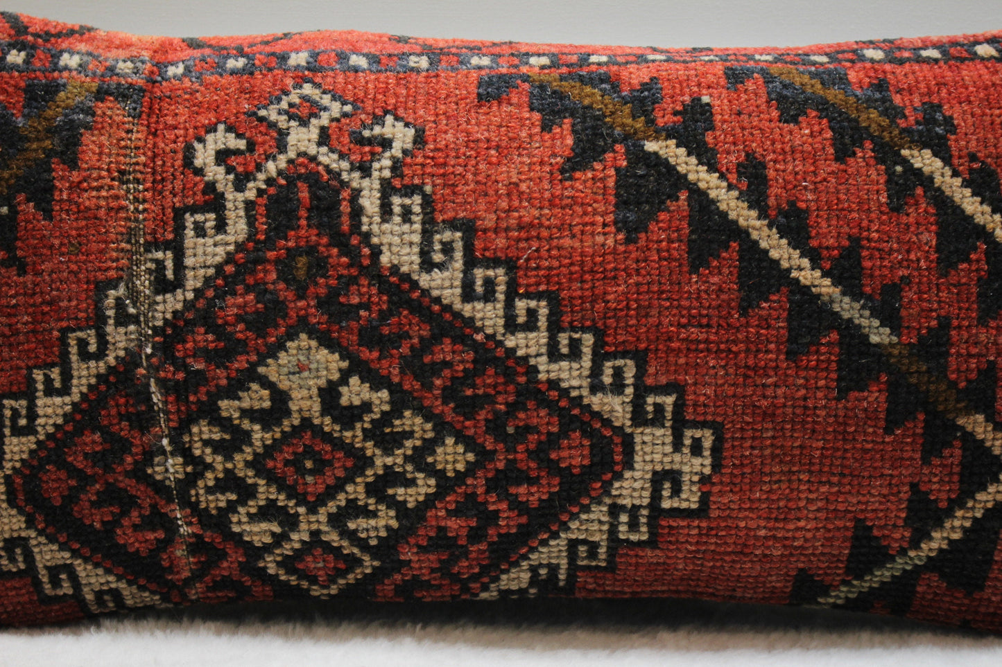 Geometric Turkish Rug Pillow Cover: Handmade Wool Lumbar Pillow (12x24 in)