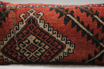 Geometric Turkish Rug Pillow Cover: Handmade Wool Lumbar Pillow (12x24 in)