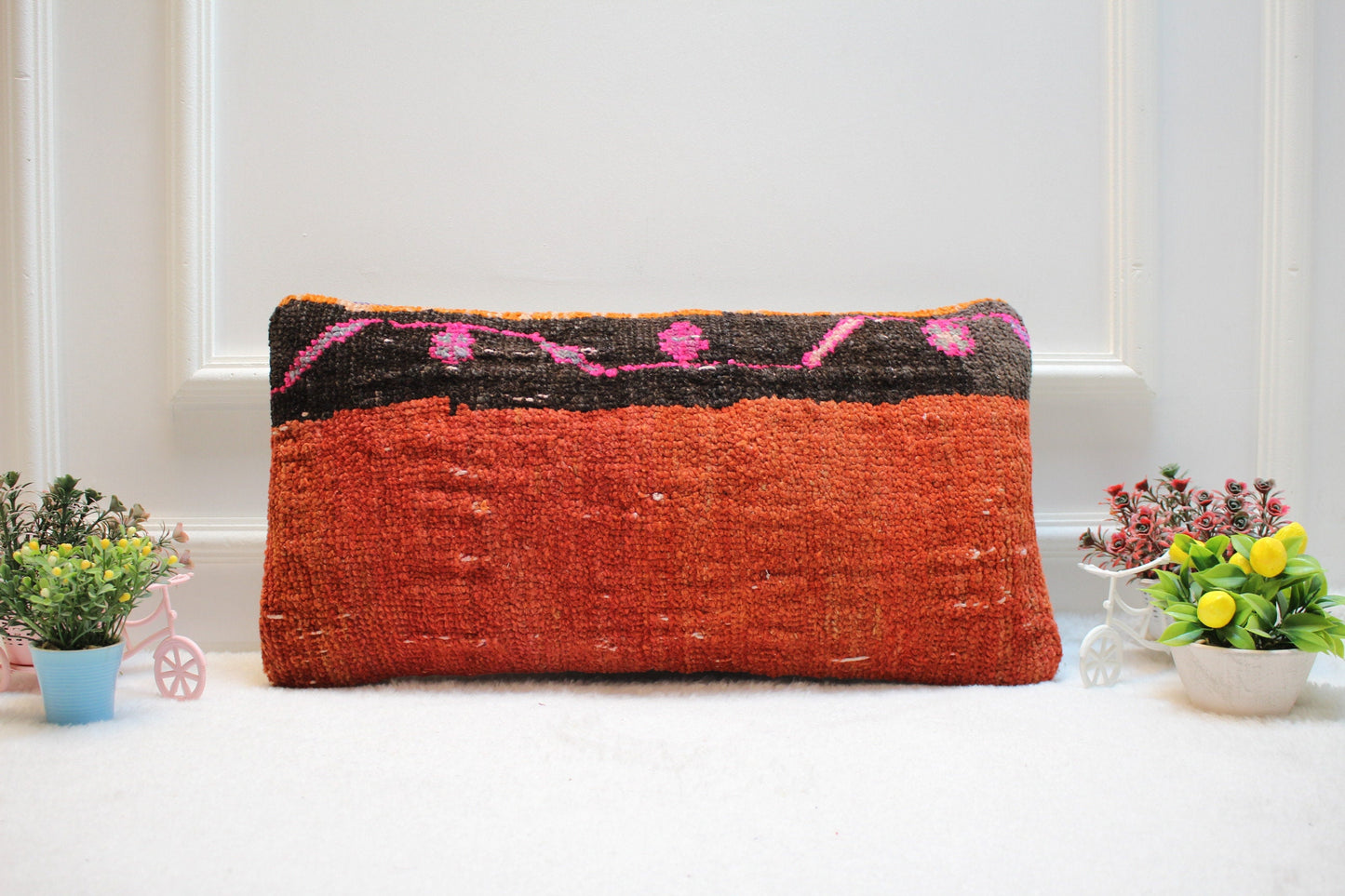 Handmade Turkish Kilim Lumbar Pillow Cover: Vintage Rug, 12x24 inch