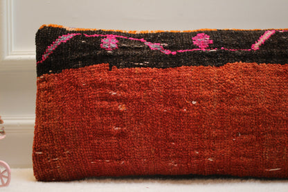 Handmade Turkish Kilim Lumbar Pillow Cover: Vintage Rug, 12x24 inch