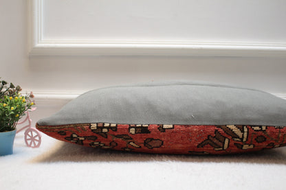 Handmade Kilim Lumbar Pillow Cover: Organic Wool Turkish Rug (12x24 in)