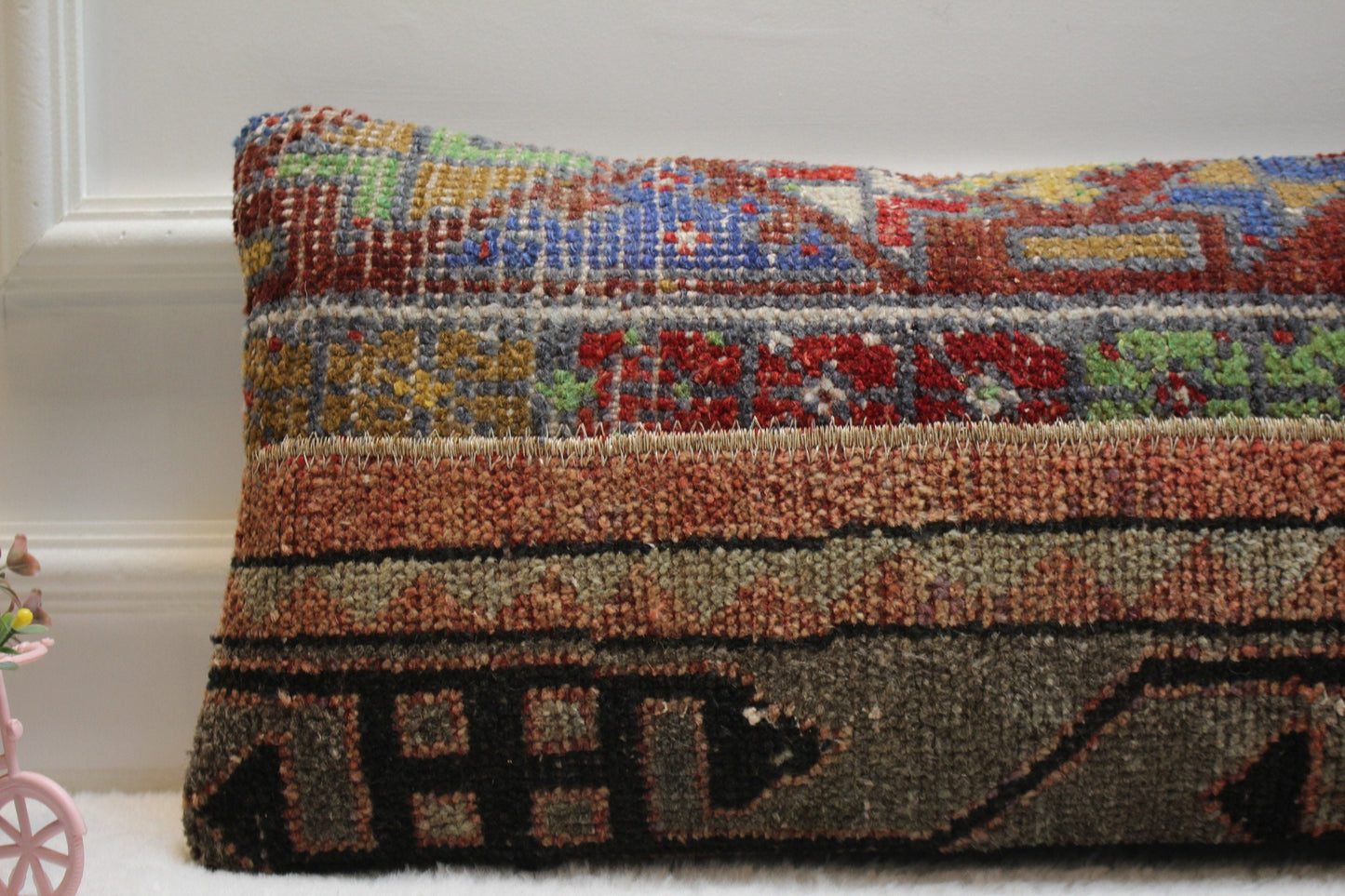 Rainbow Turkish Rug Pillow Cover: Vintage Wool Lumbar Pillow, 12x24 inch