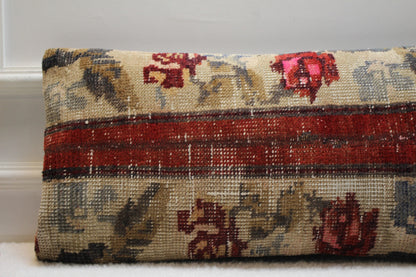Handcrafted 12x24” Red Patchwork Turkish Rug Pillow | Wool Lumbar Boho Decor