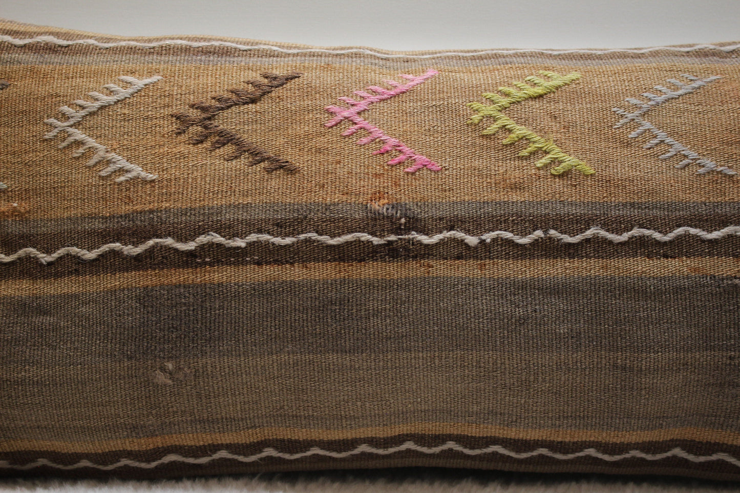 Handmade Kilim Pillow Cover: Organic Wool, Vintage Turkish Design (12x24 inc)