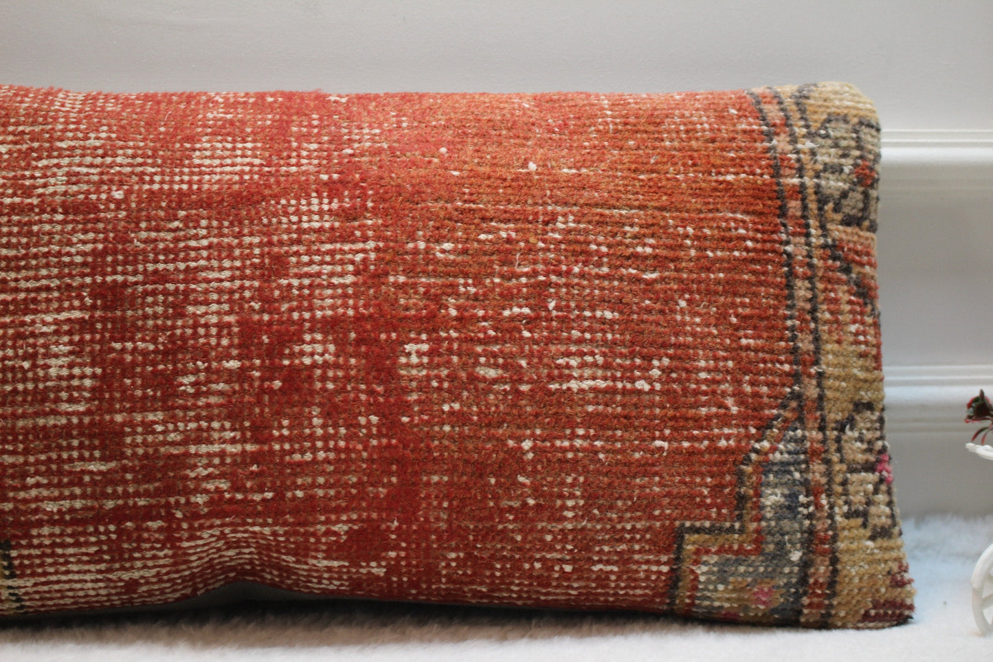 Handmade Kilim Pillow Cover: Vintage Wool Rug, Red Beige (12x24 inc)