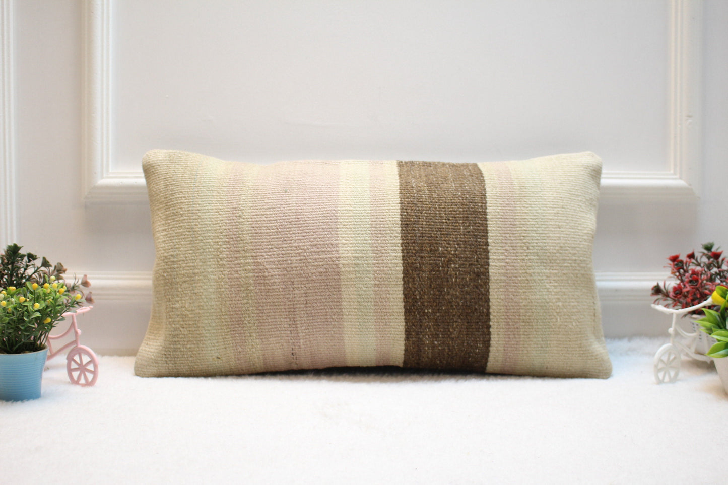 Striped Kilim Pillow Cover 12x24: Organic Wool Lumbar Pillow