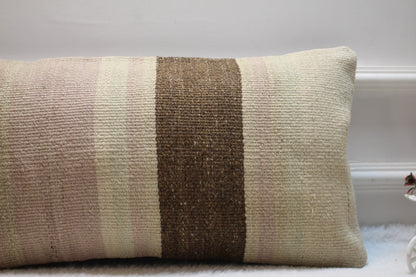 Striped Kilim Pillow Cover 12x24: Organic Wool Lumbar Pillow