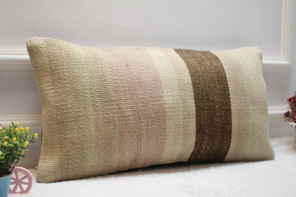 Striped Kilim Pillow Cover 12x24: Organic Wool Lumbar Pillow