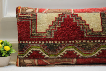 Handmade Kilim Lumbar Pillow Cover: Upcycled Woven Rug, Boho Home Decor (12x24 in)