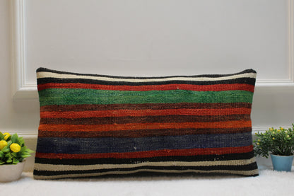 Handmade Striped Kilim Pillow Cover: Vintage Turkish Wool (16x16 inc)