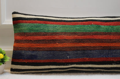 Handmade Striped Kilim Pillow Cover: Vintage Turkish Wool (16x16 inc)