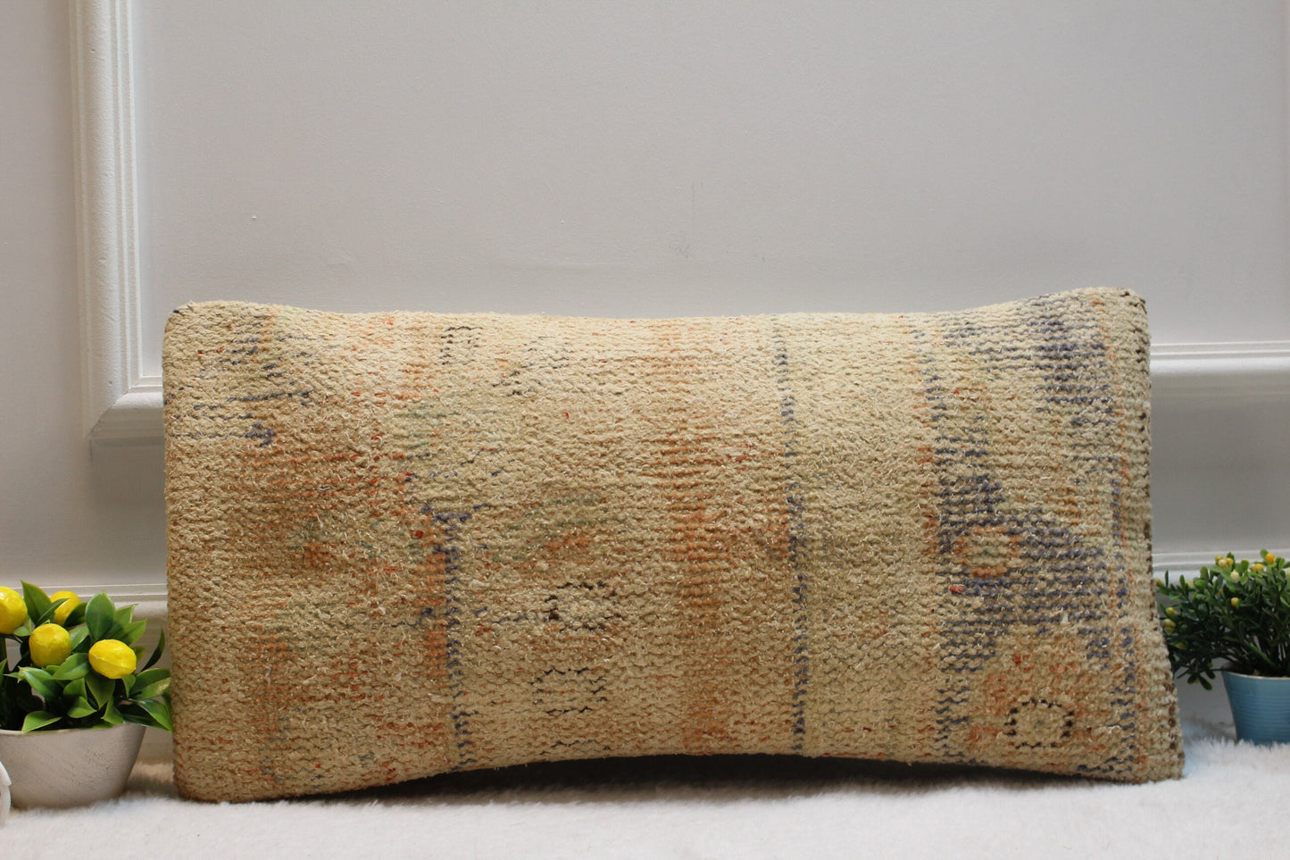 Vintage Turkish Rug Pillow: Handmade Lumbar Pillow Cover (12x24 inc)