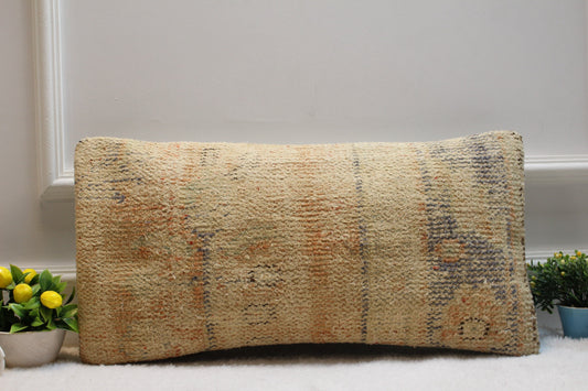 Vintage Turkish Rug Pillow: Handmade Lumbar Pillow Cover (12x24 inc)