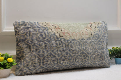 Handmade Kilim Pillow Cover: Upcycled Turkish Rug, 12x24