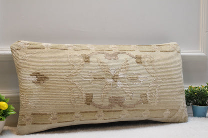 Handmade Kilim Pillow Cover: Upcycled Turkish Woven Rug (12X24 inc.)