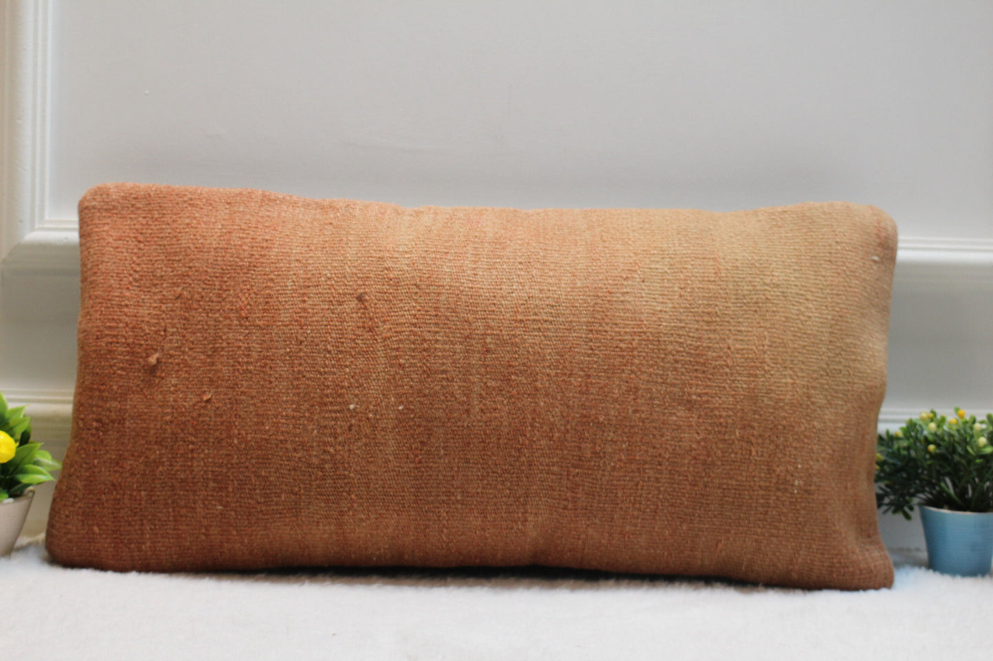 Handmade Kilim Pillow Cover: Upcycled Turkish Rug, Orange (12x24 inc)