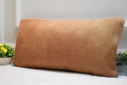 Handmade Kilim Pillow Cover: Upcycled Turkish Rug, Orange (12x24 inc)