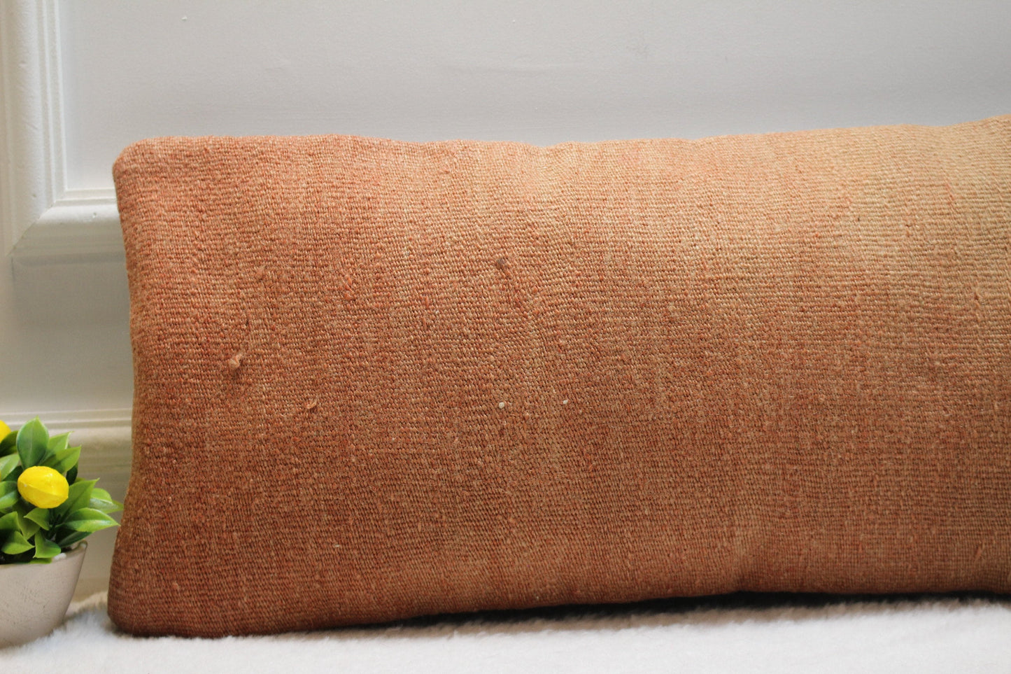 Handmade Kilim Pillow Cover: Upcycled Turkish Rug, Orange (12x24 inc)