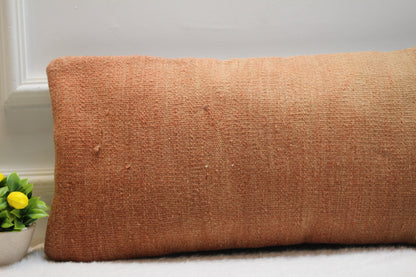 Handmade Kilim Pillow Cover: Upcycled Turkish Rug, Orange (12x24 inc)