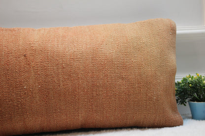 Handmade Kilim Pillow Cover: Upcycled Turkish Rug, Orange (12x24 inc)