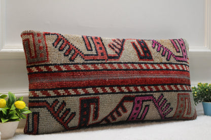 12x24 inc Turkish Rug Lumbar Pillow Cover: Upcycled Kilim Pillow