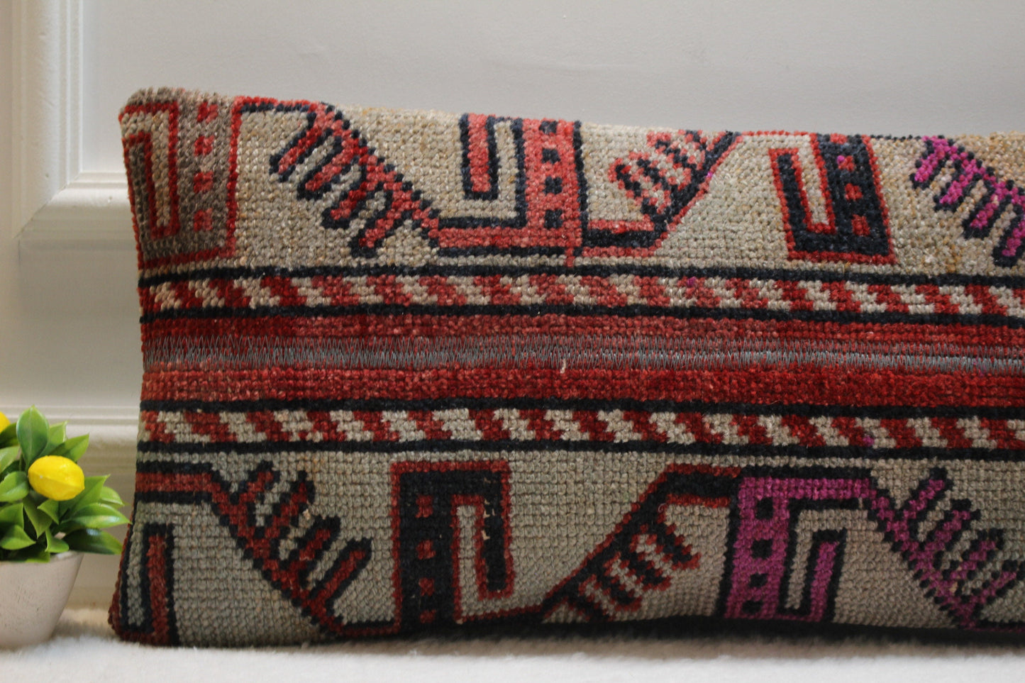 12x24 inc Turkish Rug Lumbar Pillow Cover: Upcycled Kilim Pillow