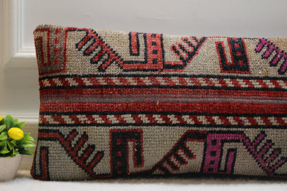 12x24 inc Turkish Rug Lumbar Pillow Cover: Upcycled Kilim Pillow