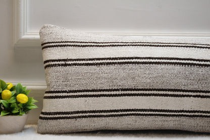 Handmade Kilim Pillow Cover: Upcycled Turkish Woven Rug, 12x24