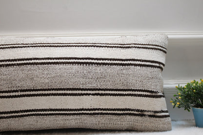 Handmade Kilim Pillow Cover: Upcycled Turkish Woven Rug, 12x24