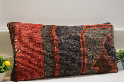 Handmade Kilim Pillow Cover: Upcycled Woven Rug, Bohemian Accent (12x24 in)