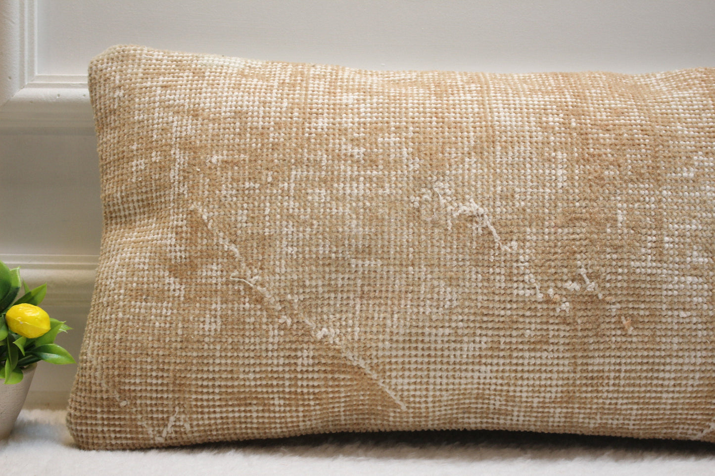Handmade Kilim Pillow Cover: Upcycled Woven Rug, Beige (12x24 in)