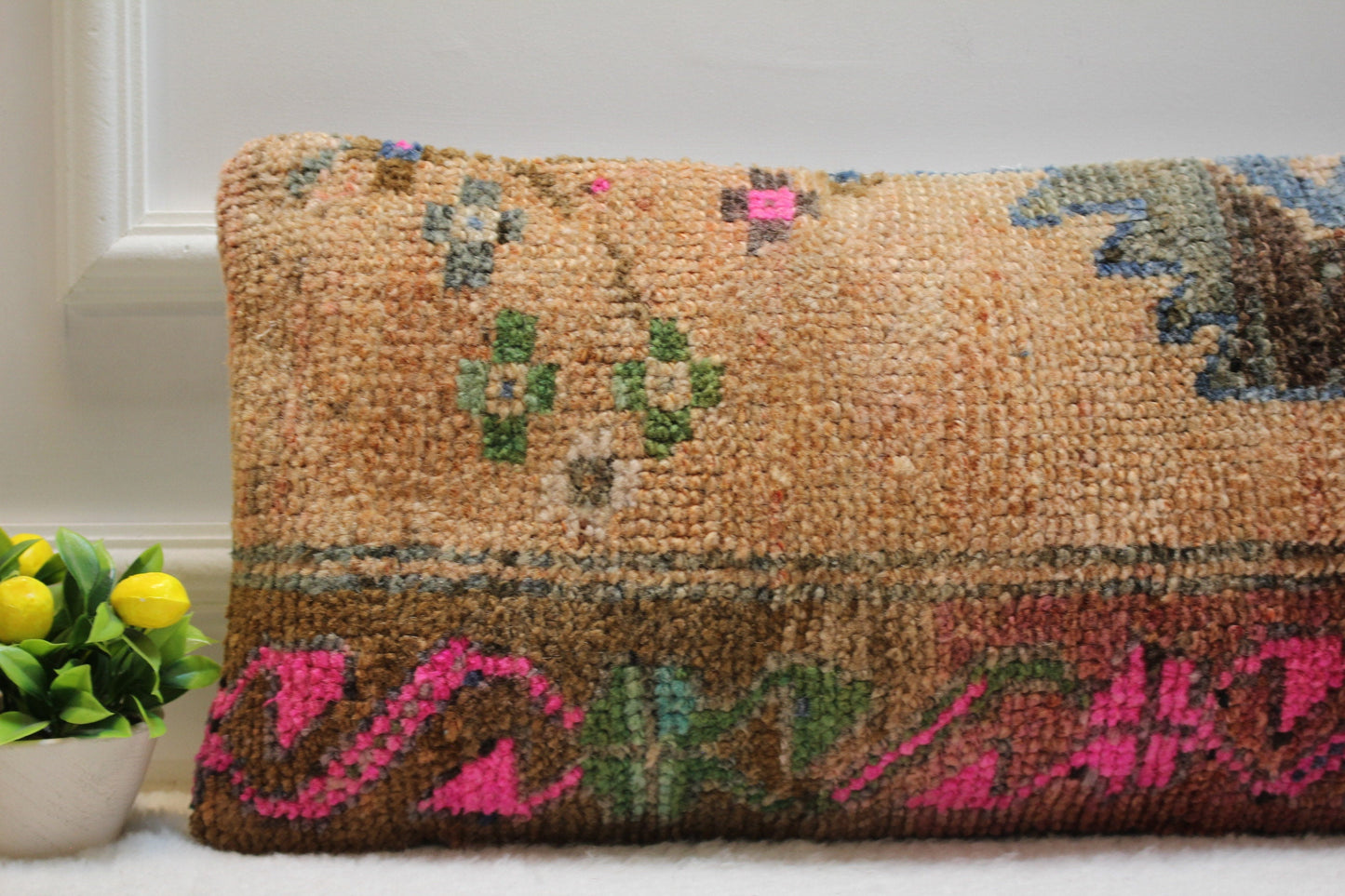 Handwoven Kilim Lumbar Pillow Cover: Rustic Tribal Rug Pillow (12x24 inc)