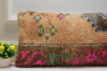 Handwoven Kilim Lumbar Pillow Cover: Rustic Tribal Rug Pillow (12x24 inc)