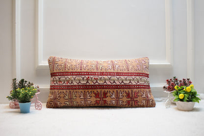 Handmade Kilim Lumbar Pillow Cover: Boho Ethnic Textile (12x24 Inch)