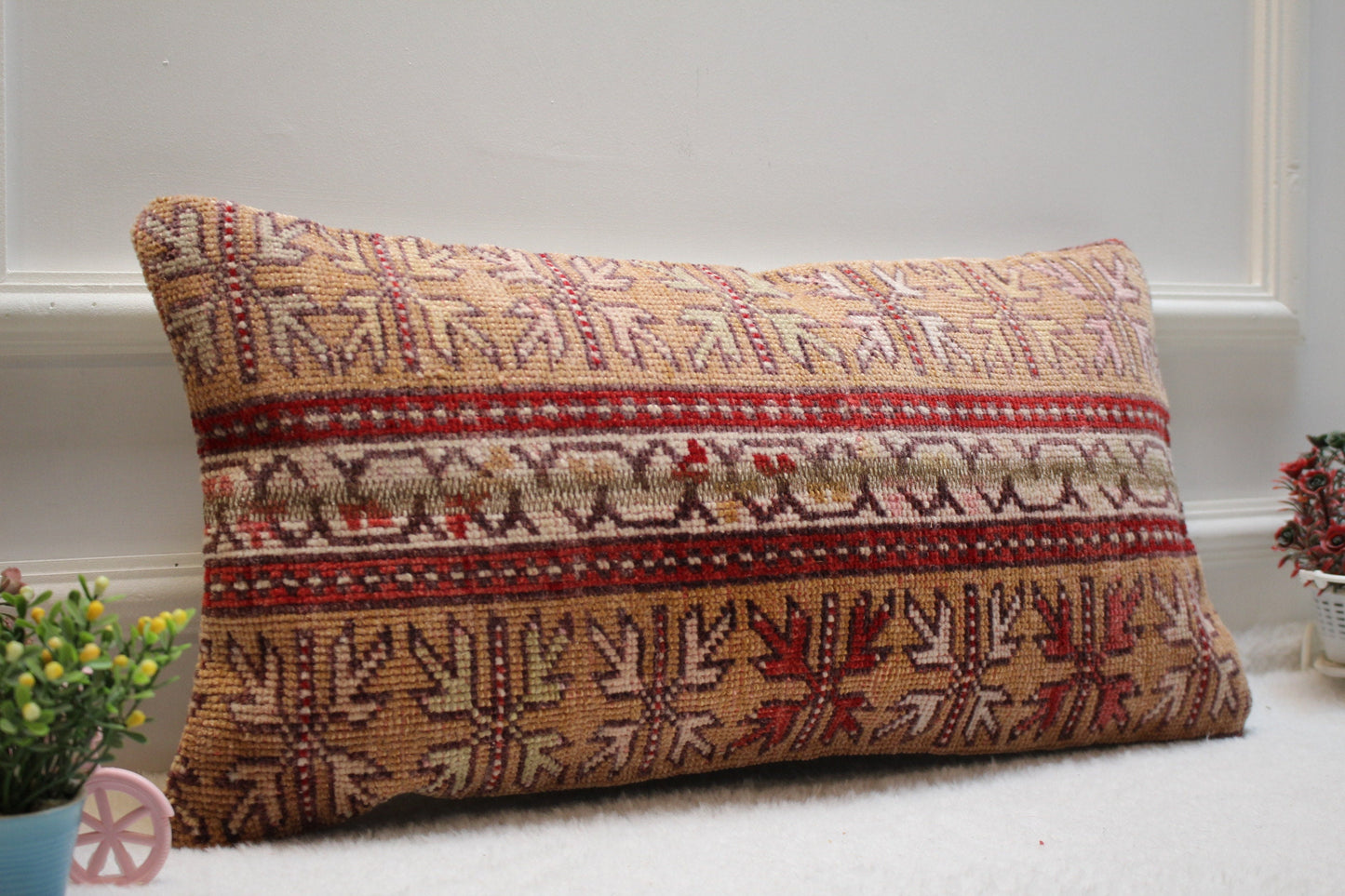 Handmade Kilim Lumbar Pillow Cover: Boho Ethnic Textile (12x24 Inch)