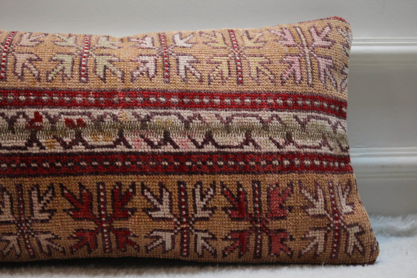 Handmade Kilim Lumbar Pillow Cover: Boho Ethnic Textile (12x24 Inch)
