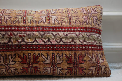 Handmade Kilim Lumbar Pillow Cover: Boho Ethnic Textile (12x24 Inch)