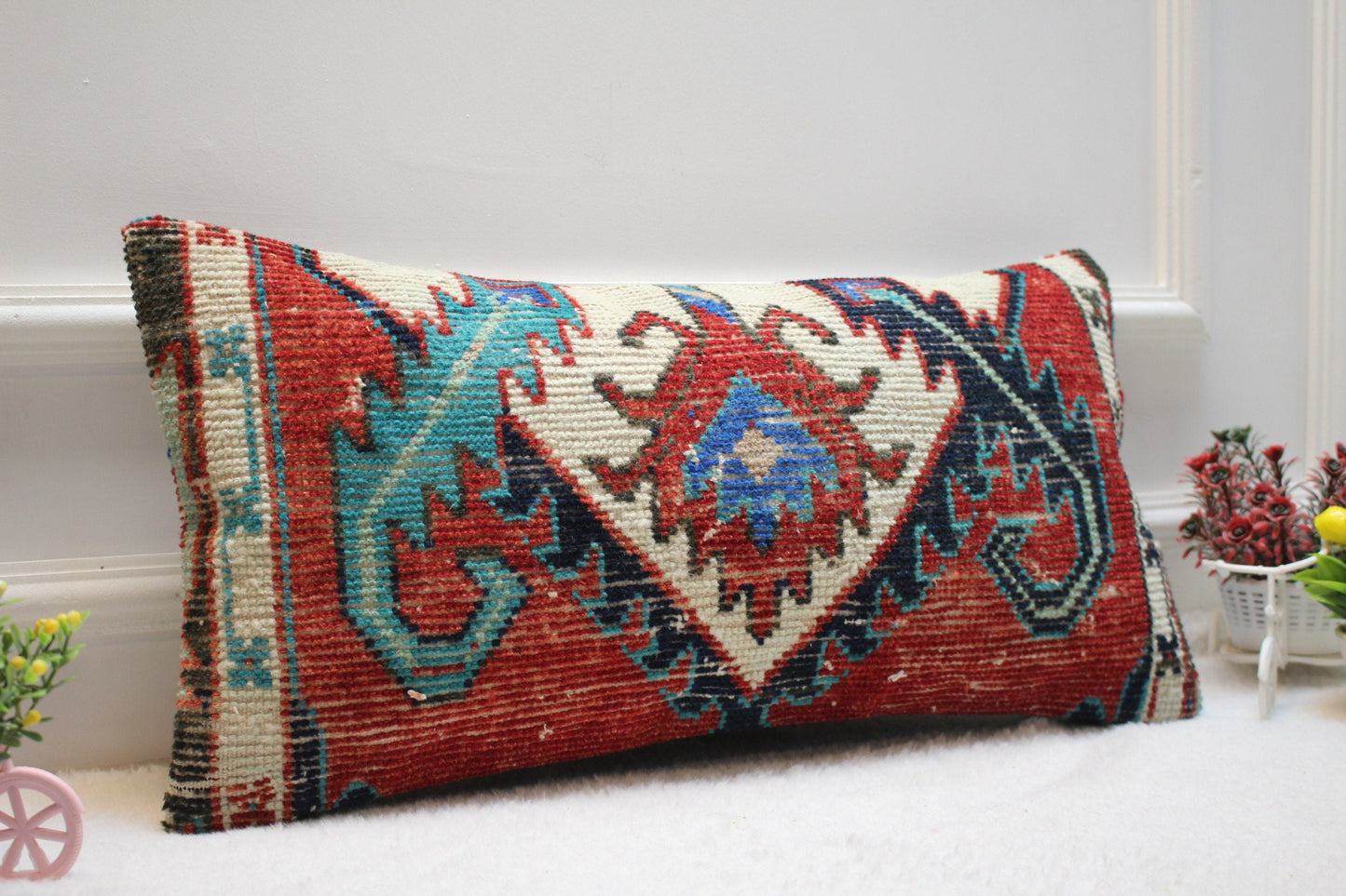 Handwoven Kilim Lumbar Pillow Cover: Rustic Ethnic Decor, 12x24