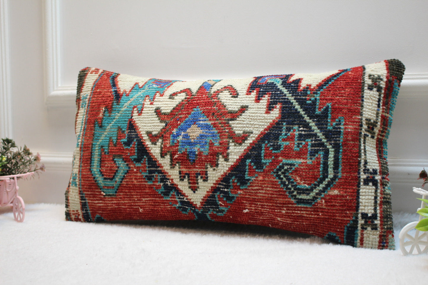 Handwoven Kilim Lumbar Pillow Cover: Rustic Ethnic Decor, 12x24