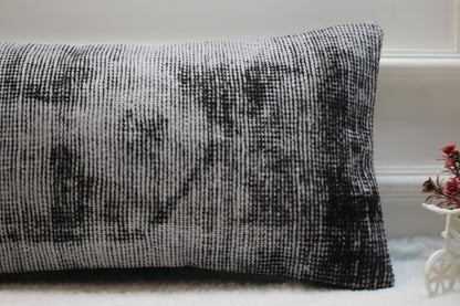 Handmade Kilim Lumbar Pillow Cover: Upcycled Woven Rug, Gray (12x24 inc.)