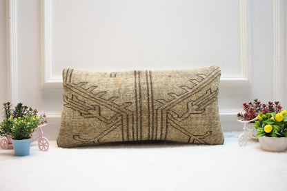 Handmade Kilim Pillow Cover: Upcycled Turkish Woven Rug, 12x24 inch