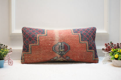 Handwoven Kilim Pillow: Antique Anatolian Wool Lumbar Cover (30x60cm)