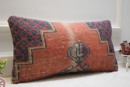 Handwoven Kilim Pillow: Antique Anatolian Wool Lumbar Cover (30x60cm)