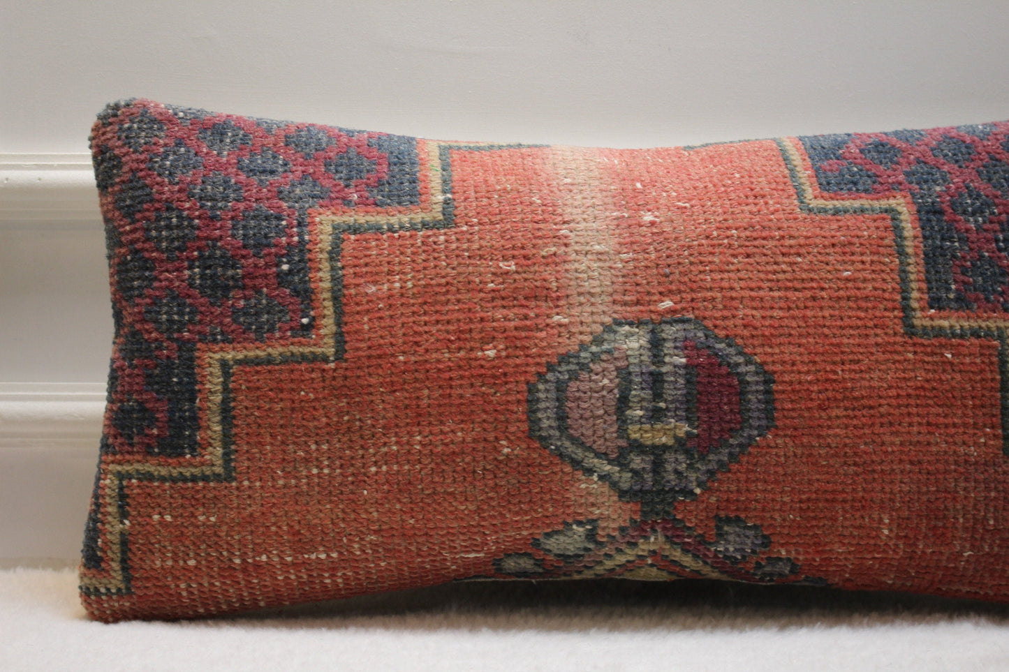 Handwoven Kilim Pillow: Antique Anatolian Wool Lumbar Cover (30x60cm)