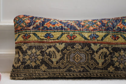 Handmade Kilim Pillow Cover: Upcycled Wool Rug, Bohemian Decor (12X24 inc.)