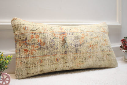 Handwoven Kilim Pillow Cover: Upcycled Ethnic Lumbar Cushion (12x24 inc)